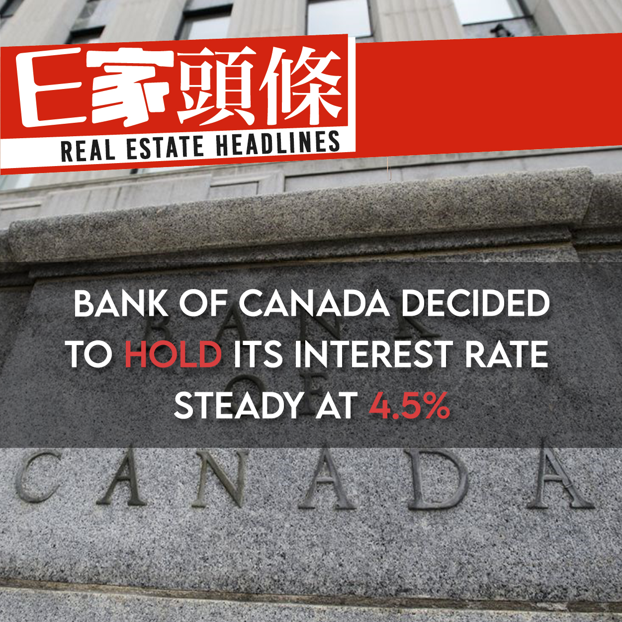 Bank of Canada Decided to Hold its Interest Rate Steady at 4.5%